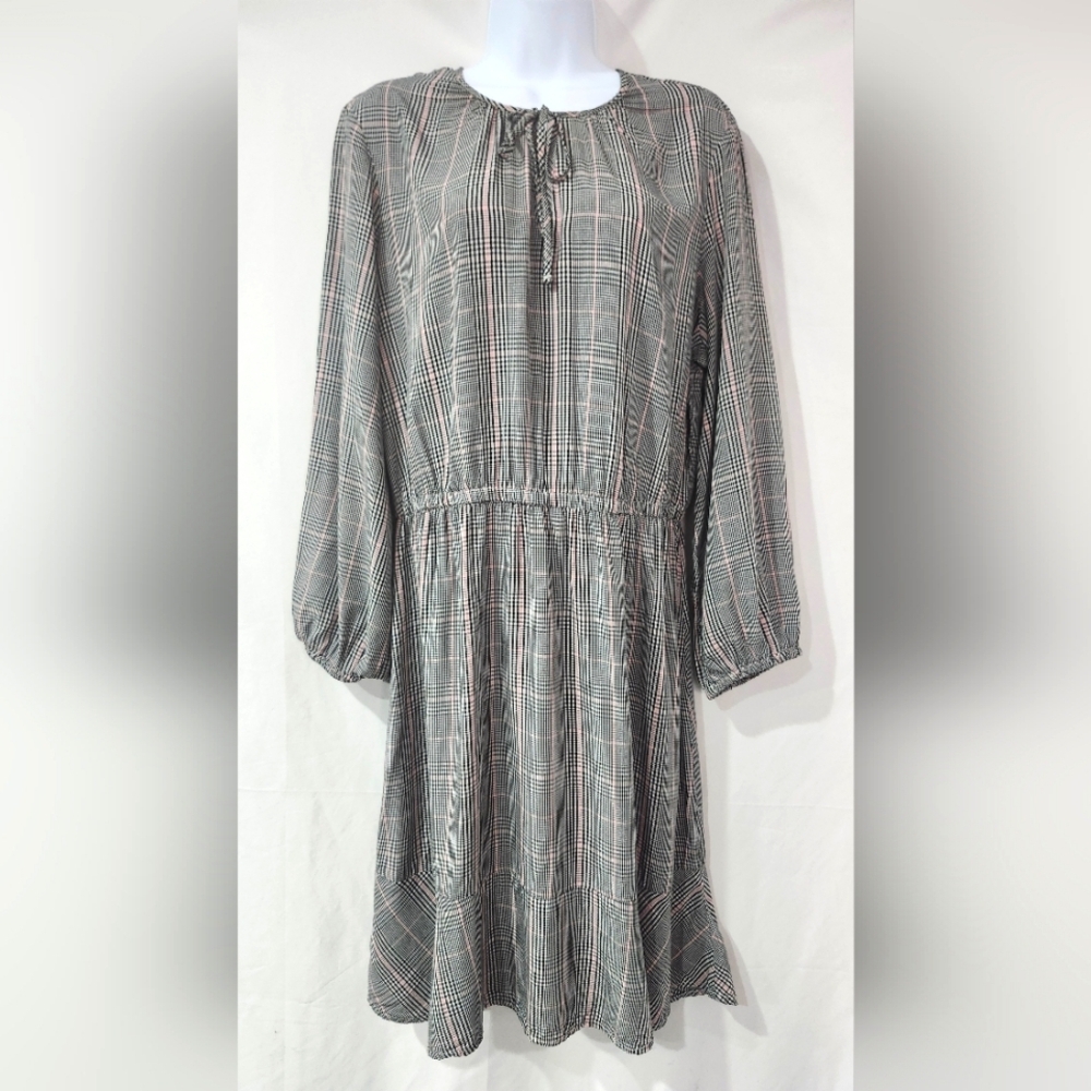 Old Navy Women's‎ Long Sleeve Dress Size Large Black Pink Plaid Career Office